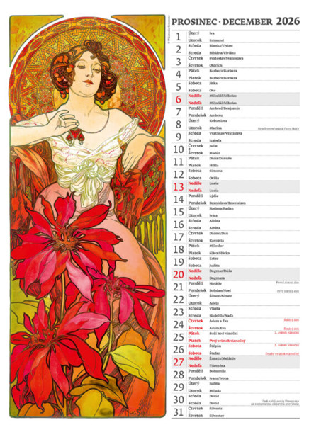 Nástěnný kalendář Alfons Mucha 2026