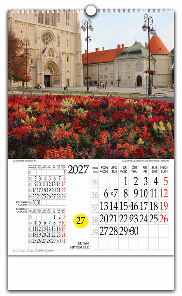 Zidni kalendar s rotacijskim krugom – Zagrebačke razglednice