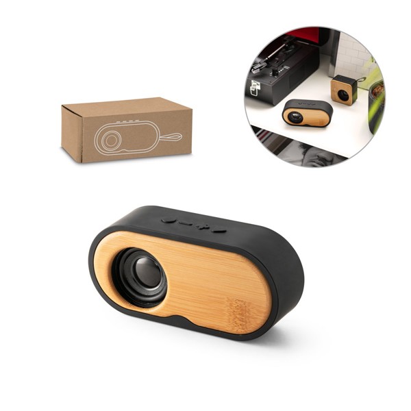 TILLY. Haut-parleur portable 3W avec 5h d'autonomie fabriqué en bambou et en ABS recyclé (100 % rABS)