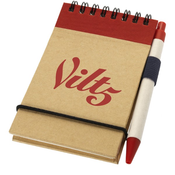 Zuse A7 recycled jotter notepad with pen - Natural / Red