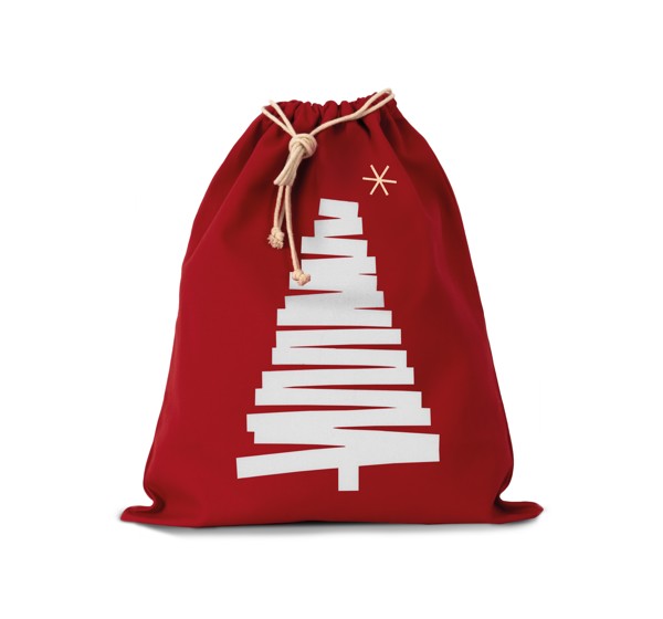 Saco de algodão com cordão, motivo árvore de Natal - Vermelho escuro 