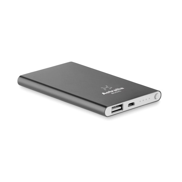 Powerflat power bank, 4000 mAh, recycled aluminium - Titanium