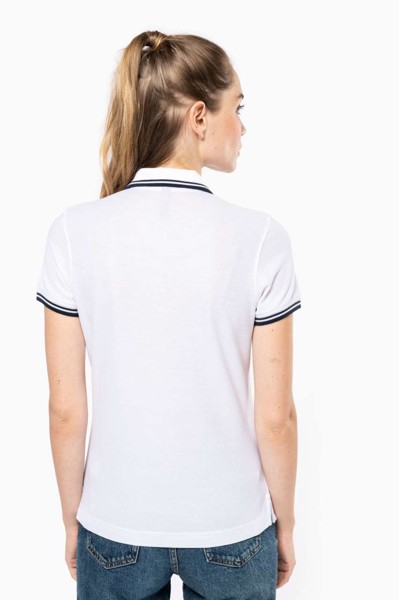 Ladie's Short-Sleeved Poloshirt With Contrasting Piping - White / Black / S