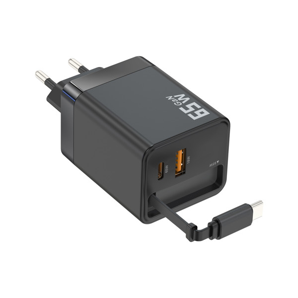 Charging adapter 65W with built-in USB-C cable - WHITE