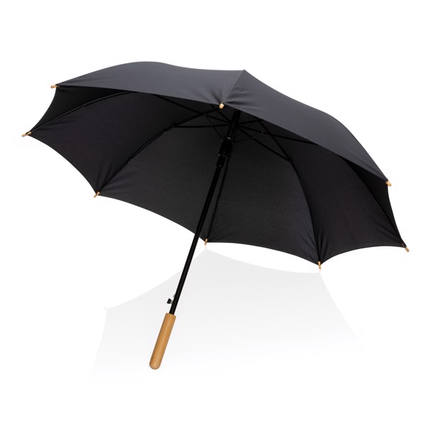 Impact Aware™ RPET dežnik, bambus, avto. odpiranje, 117 cm -Črna