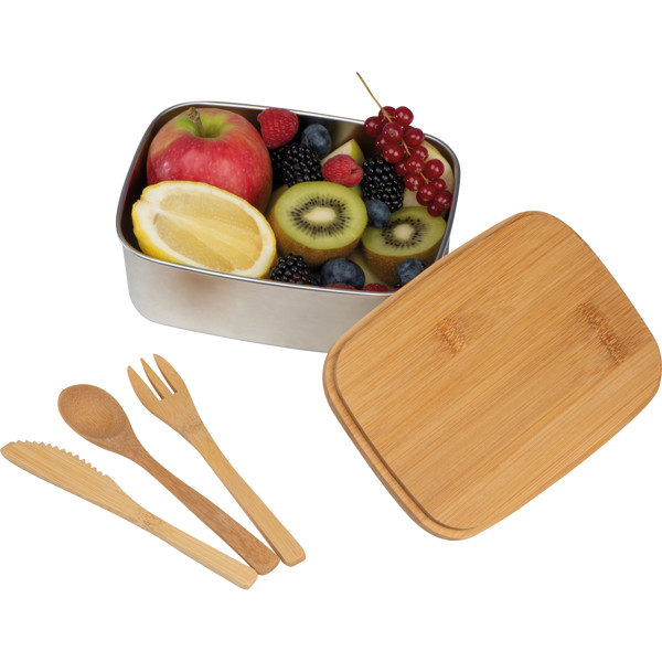 Spacious stainless steel lunchbox with bamboo lid JULIANA - Beige