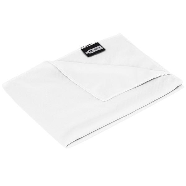 Asciugamano sportivo Raquel di raffreddamento in PET riciclato con pouch 80 x 30 cm - Bianco