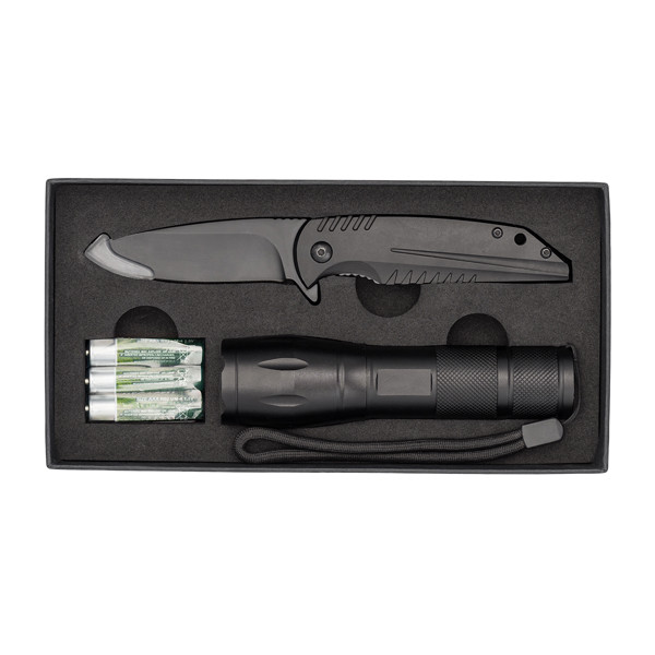 Mezus Knife set with flashlight - Black