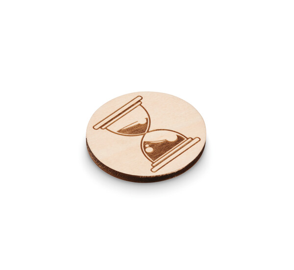 Round shape wooden lapel pin - Safety pin / Tissue paper wrapping