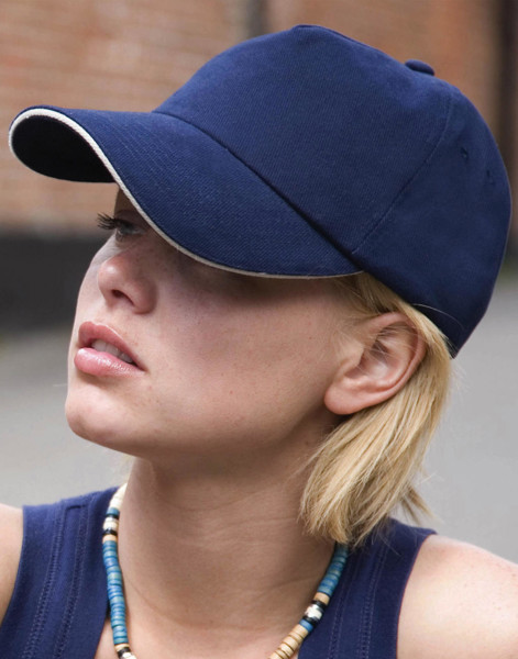 Brushed Cotton Decorator Cap With Sandwich Peak - Black / Red / ONE SIZE