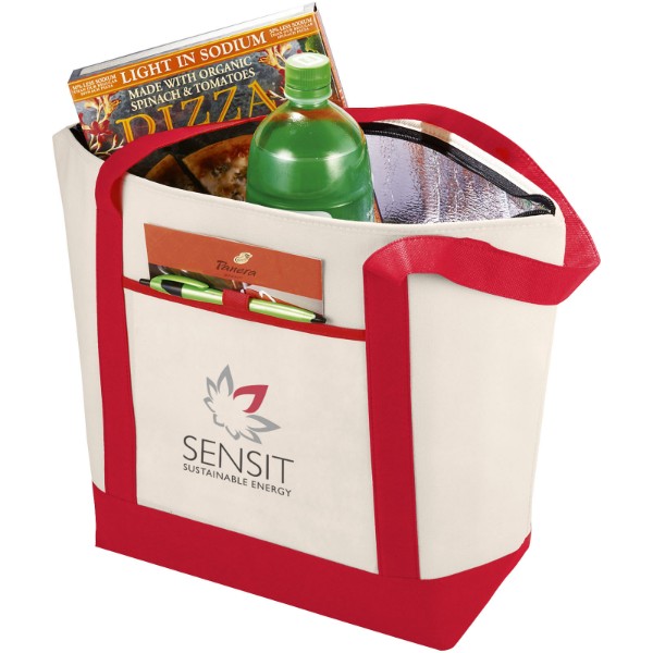 Lighthouse non-woven cooler tote 21L - Natural / Red