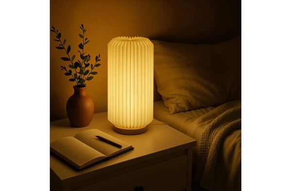 Coollux foldable paper LED lamp Aurora Tall on wooden base, 32cm - Nature