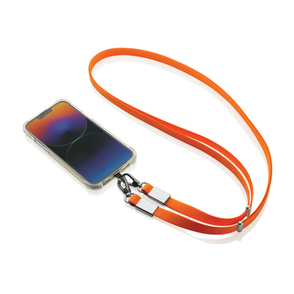 Crossbody lanyard Nivo RCS z recyklovaného PET - Oranžová