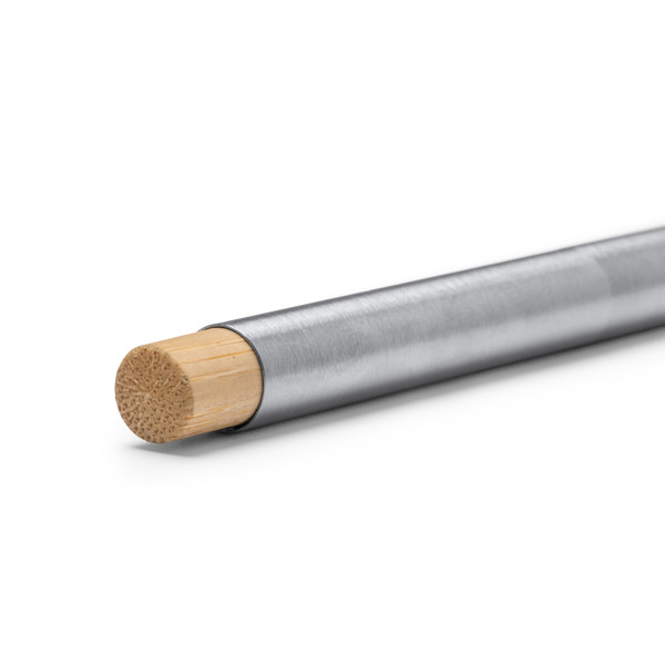 Personalised recycled stainless steel pen with bamboo push button