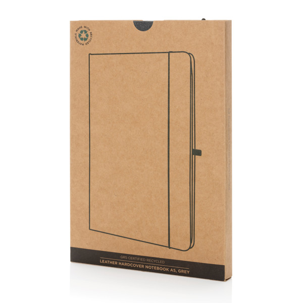 A5 hardcover notesbog GRS genanvendt læder, grå -