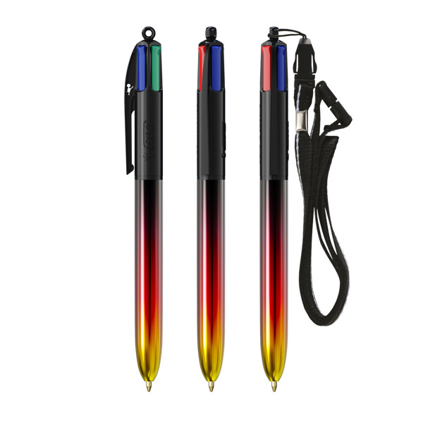 BIC® 4 Colours® Flags Collection + lanyard - Black / Black / Red / Yellow