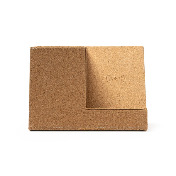 Portalápices cargador inalámbrico personalizado de corcho natural 10W con 2 puertos USB