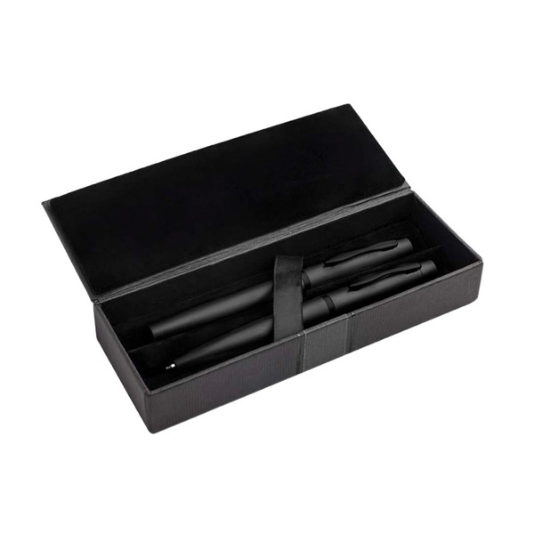 Conjunto De Esferográfica E Roller Em Metal, Estojo De Oferta - Preto
