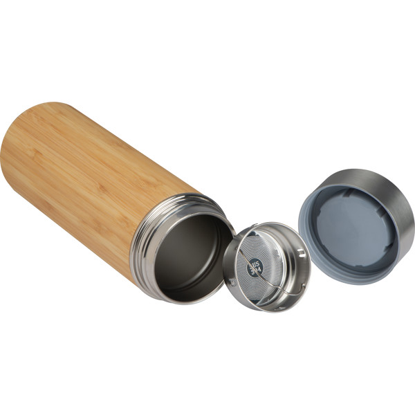 Stainless steel mug with tea strainer in bamboo look 350ml RAMON - Beige