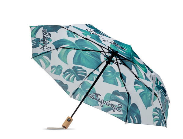 All-over printed storm umbrella. Wooden handle & auto open - Full colour