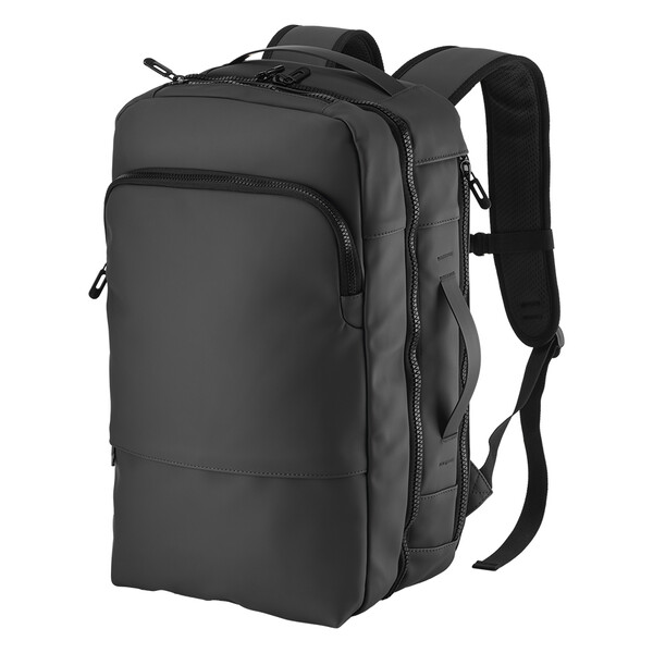 Backpack / Travel Suitcase With Laptop Holder (15) In Soft, Water-Resistant Pu - Black