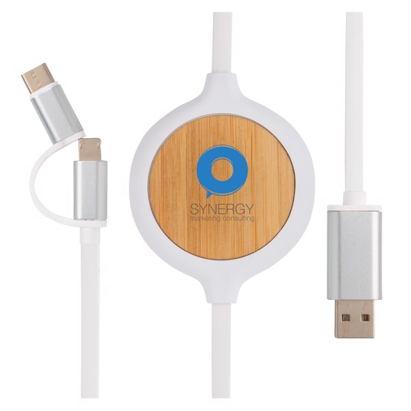 XD - 3-in-1 cable with 5W bamboo wireless charger