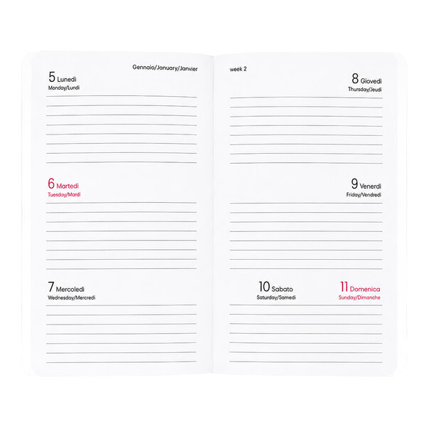 Agenda Tascabile Settimanale 2027. Copertina Flessibile In Soft Pu E Bordo Pagine Colorato - Bianco