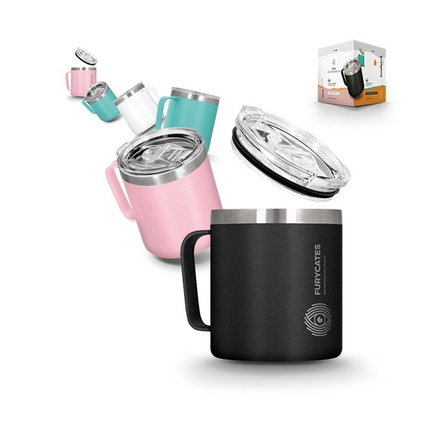 MUG ISOTHERME DOUBLE PAROI INOX AVEC COUVERCLE - Blanc