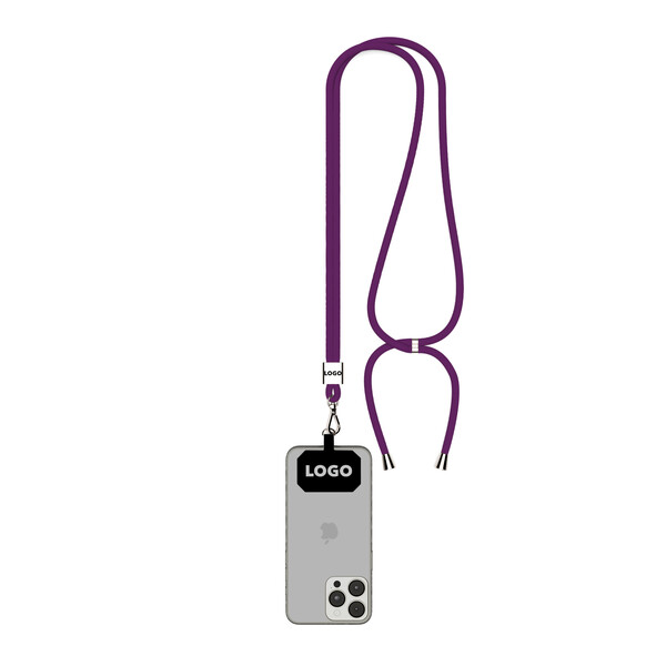 Handykette 2-tone Kordel mit Universal-Halter aus Recyceltes Polyester (rPET) - Tiefviolett / Silberfarbener Zubehör