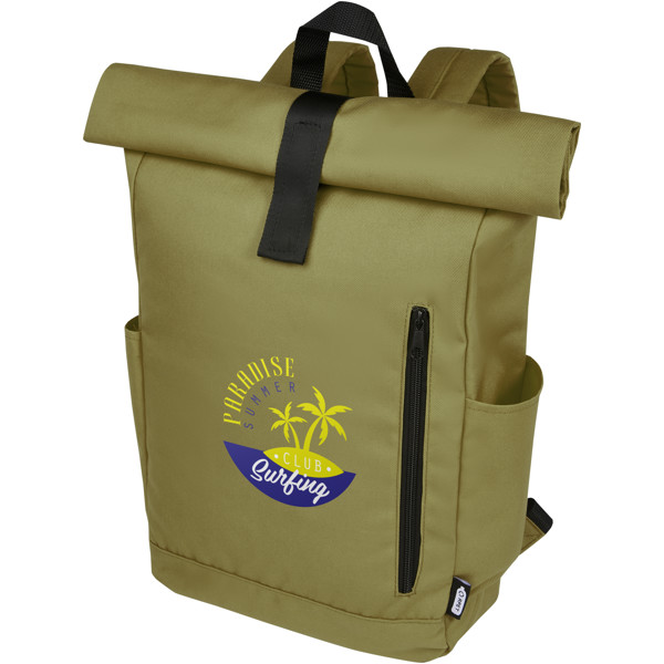 Zaino con chiusura arrotolabile per portatile da 15,6" in PET riciclato certificato GRS Byron 18L - Oliva
