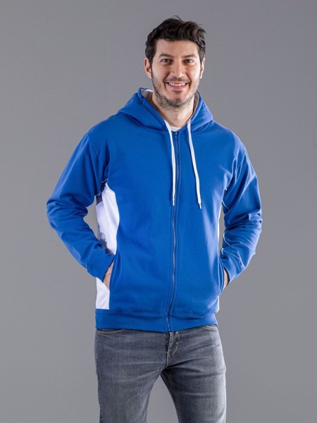Contrast Hooded Sweat Full Zip - Black White / M