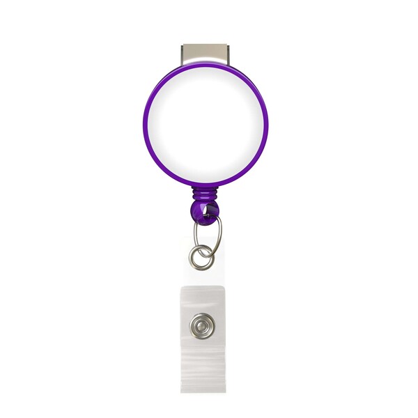 Zwijany identyfikator o okrągłym kształcie z logo ⌀2,8 cm - Jaskrawy fiolet / Klips typu bull dog