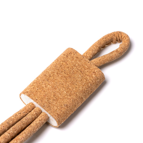 4-in-1 personalised charger cable in cork and wheat fibre with USB-C and Lightning connectors