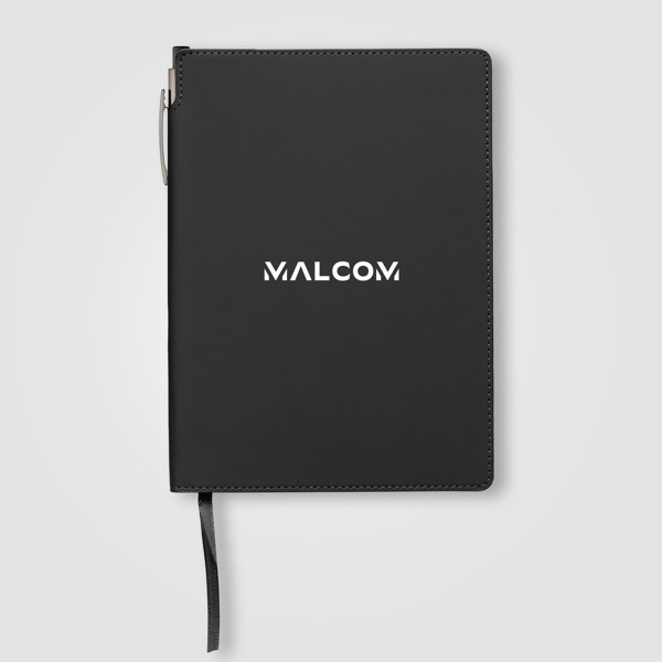 Malmö Recycled Soft Cover Extended Journal  Pen Set – A5 - Black / 4 Colour inkjet