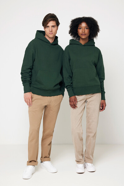 Mikina s kapucí Iqoniq Yoho relaxed fit z recykl. bavlny - Forest Green / XXL