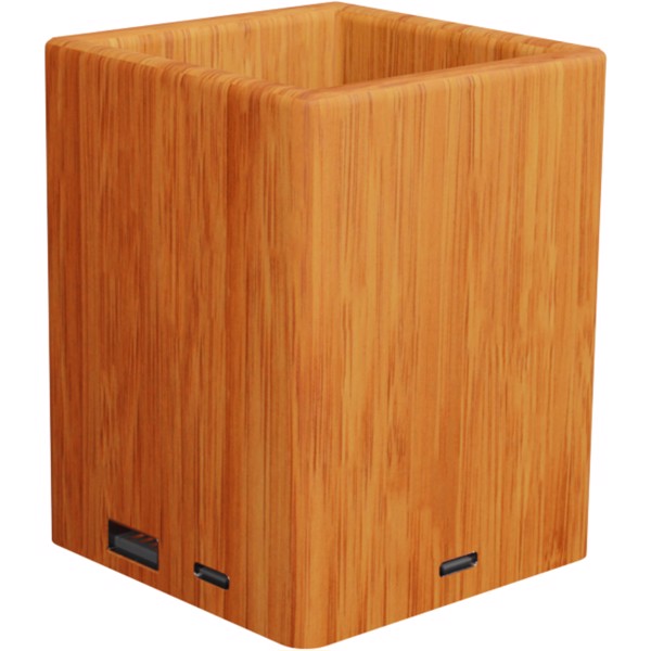 SCX.design O12 wooden light-up logo pencil holder with dual USB output