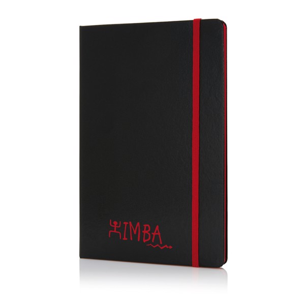 Deluxe hardcover A5 notebook with coloured side - Red / Black