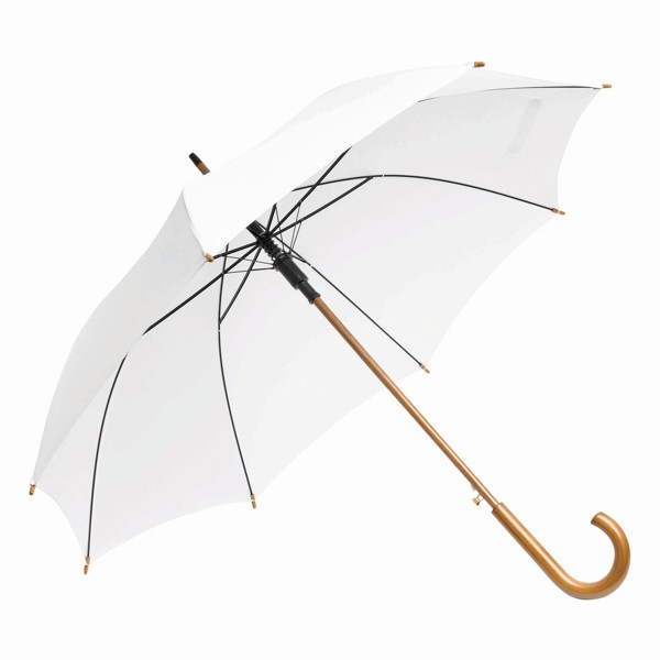 Automatic Wooden Stick Umbrella Boogie - White