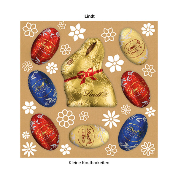Lindt present, white cardboard "bunny ears" promotional case, Lindt Mini Pralinés